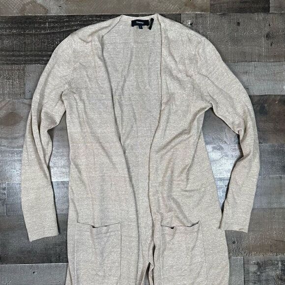 Theory Women’s Size Small Torina Slit Cardigan Sweater Cream Long Sleeve Knit - Picture 1 of 5